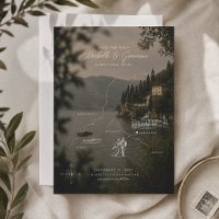 Lake Como Minimal Line Art Wedding Map