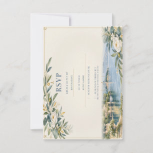 Lake Como   Muted Blue & Gold RSVP Card