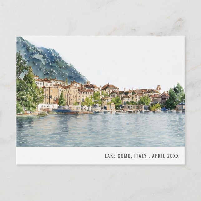 Lake Como Northern Italy Watercolor Italian Travel Postcard (Front)