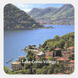Lake Como Village, scenic photograph, Square Sticker