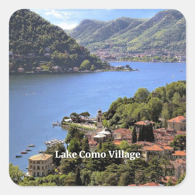 Lake Como Village, scenic photograph, Square Sticker (Front)