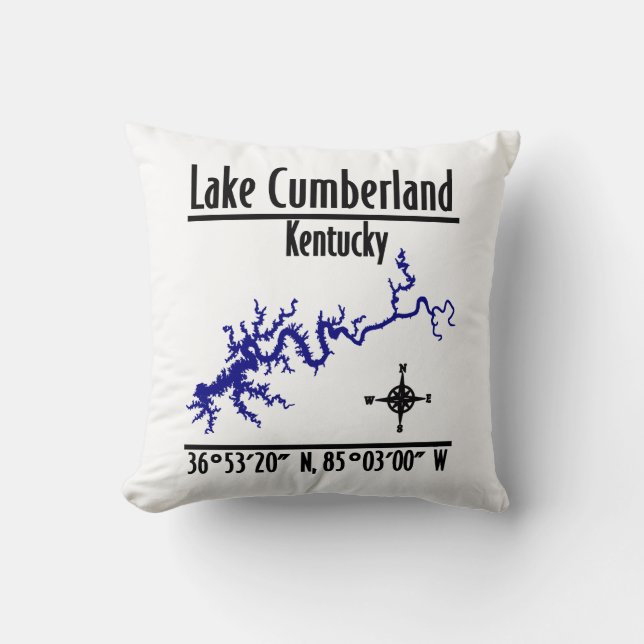Lake Cumberland Kentucky Shoreline Map Coordinates Throw Pillow (Front)