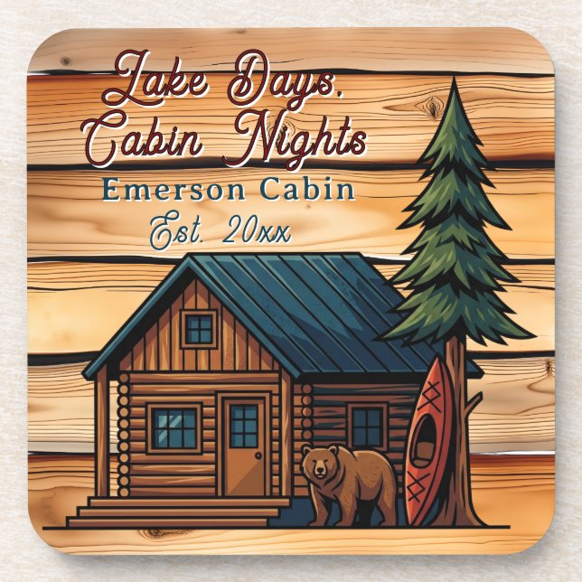 Lake Days, Cabin Nights Personlized Coaster (Front)
