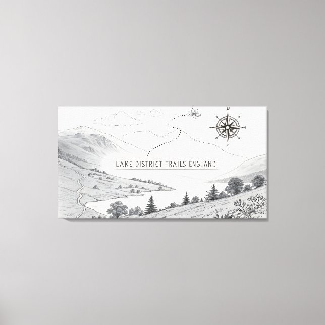 Lake District England Trails Ink Sketch Wall Art (Front)