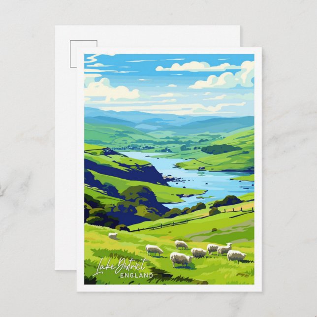 Lake District England Travel Vintage illustration Postcard (Front/Back)