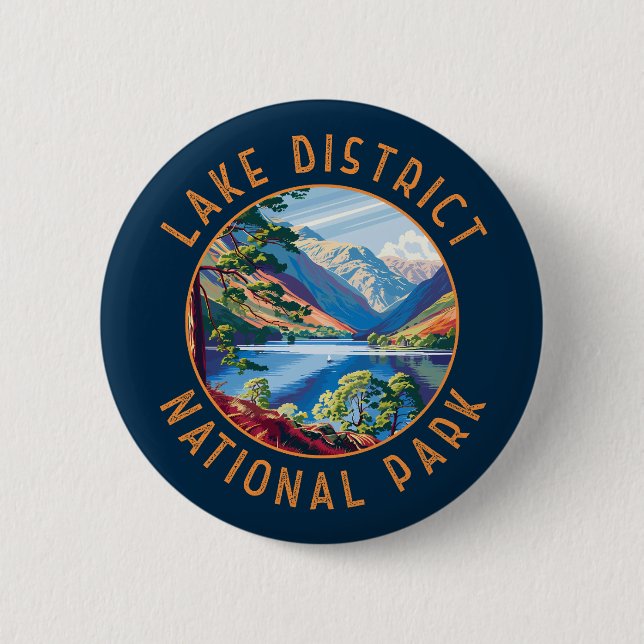 Lake District National Park England Distressed 2 Inch Round Button (Front)