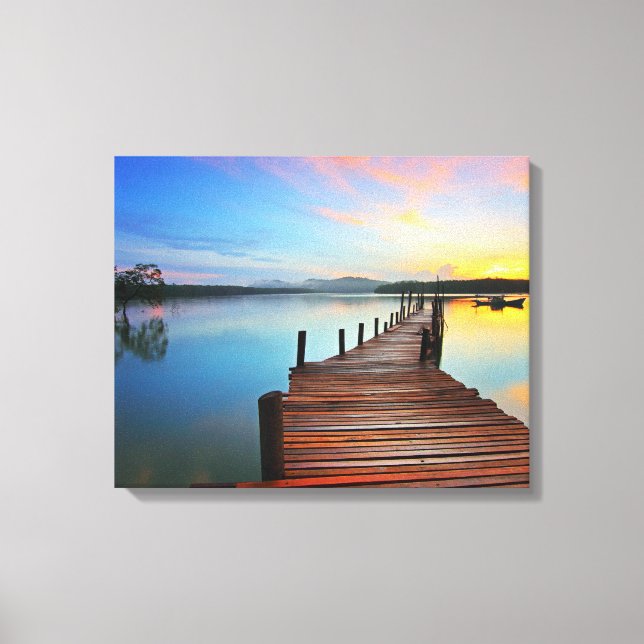 Lake Dock Pier Sunrise Canvas Print (Front)