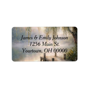 Lake Dock with Willow Tree in Mist Label