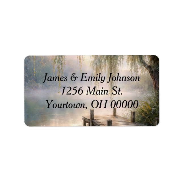 Lake Dock with Willow Tree in Mist Label (Front)