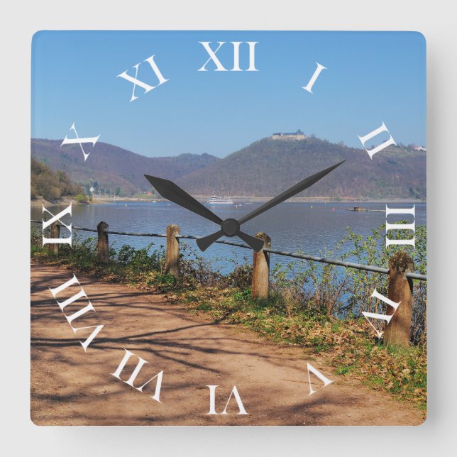 Lake Edersee with Waldeck Castle Square Wall Clock (Front)