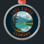 Lake Eibsee Germany Retro Distressed Circle Metal Ornament<br><div class="desc">Lake Eibsee vector art design. It is at the northerly base of the Zugspitze,  Germany's highest mountain.</div>
