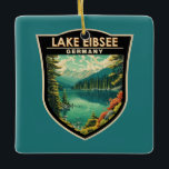 Lake Eibsee Germany Travel Art Vintage Ceramic Ornament<br><div class="desc">Lake Eibsee vector art design. It is at the northerly base of the Zugspitze,  Germany's highest mountain.</div>