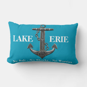 Lake Erie distressed nautical pirate anchor Lumbar Pillow