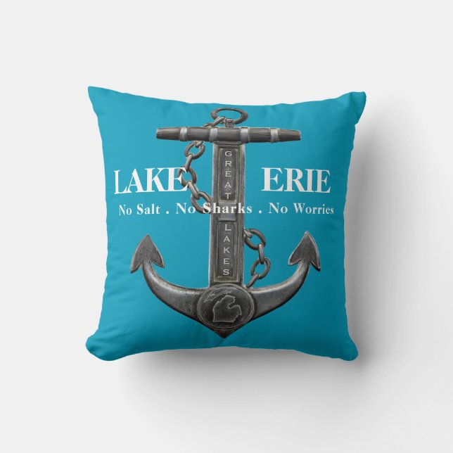 Lake Erie distressed nautical pirate anchor  Throw Pillow (Front)