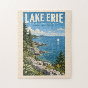Lake Erie Illustration Travel Art Vintage Jigsaw Puzzle