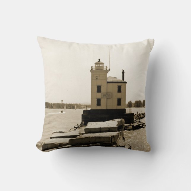 Lake Erie Lighthouse Throw Pillow (Front)