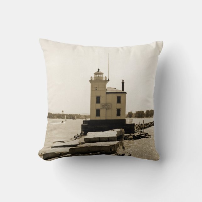 Lake Erie Lighthouse Throw Pillow (Front)