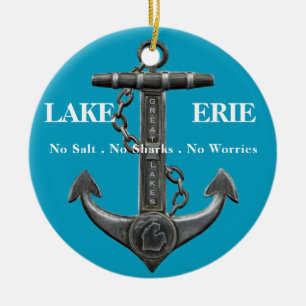 Lake Erie Patriotic distressed anchor pirate  Ceramic Ornament