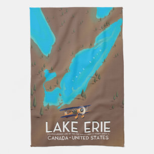 Lake Erie, USA lake Map travel poster Kitchen Towel