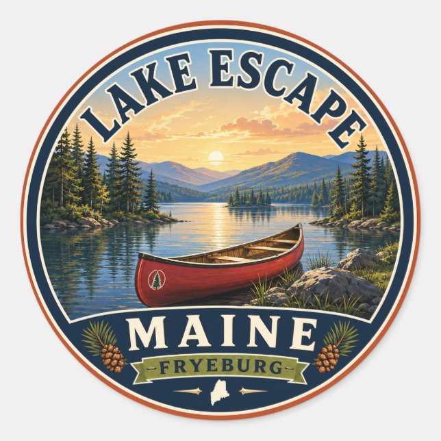 Lake Escape Fryeburg Maine Round Sticker (Front)
