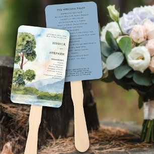 Lake Evergreen Watercolor Dusty Blue Program Hand Fan