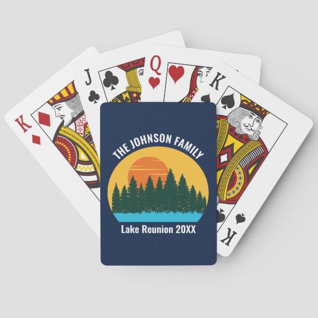 Lake Family Reunion Cool Sunset Personalized Playing Cards (Back)