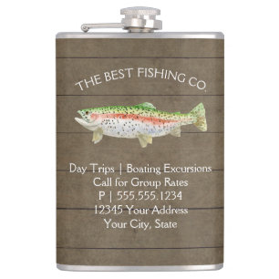 Lake Fishing Business Rainbow Trout Rustic Wood Hip Flask