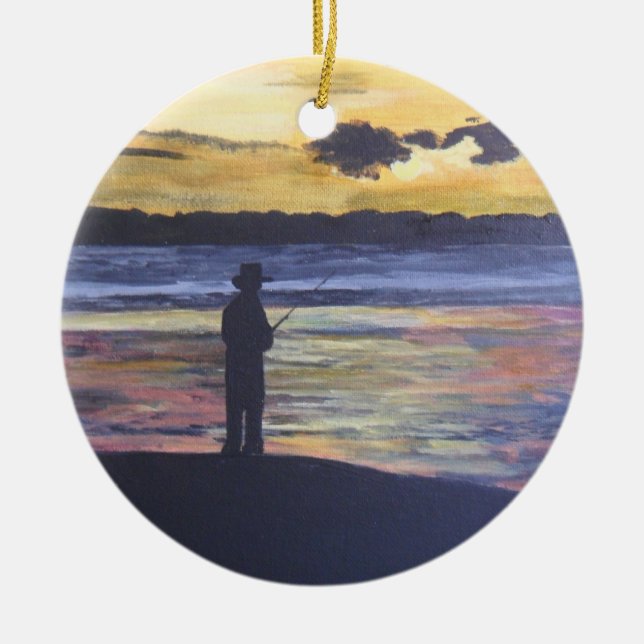 Lake fishing ceramic ornament (Front)