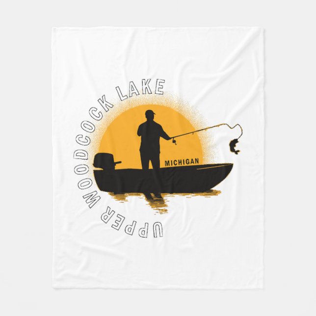  Lake Fishing Michigan Fleece Blanket (Front)