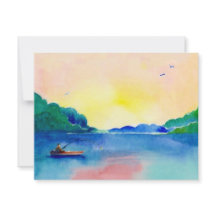 Lake Fishing Retirement in Watercolor Invitation
