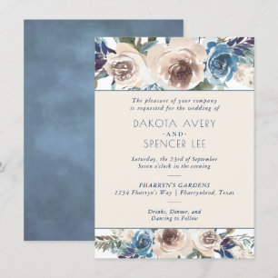 Lake Floral   Muted Blue and Cream Garland Wedding Invitation