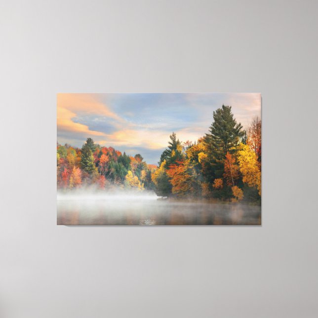 Lake Fog Fall Foliage Sunrise Mountain New England Canvas Print (Front)