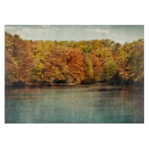 Lake Forest Trees Monogram Glass Cutting Board
