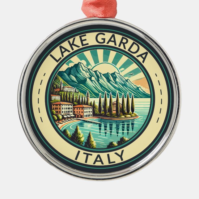 Lake Garda Italy Illustration Travel Art Badge Metal Ornament (Front)