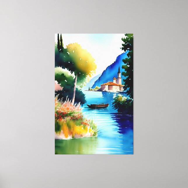 Lake Garda (Lago di Garda) Watercolour Painting Canvas Print (Front)