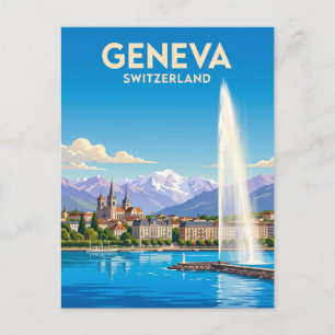 Lake Geneva and Jet d'Eau Switzerland Postcard