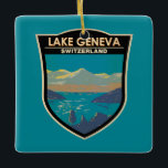 Lake Geneva Switzerland Travel Art Vintage Ceramic Ornament<br><div class="desc">Lake Geneva on the Switzerland side vector art design. Lake Geneva (or Lac Léman) is a crescent-shaped lake shared between France and Switzerland,  and overlooked by the Alps.</div>