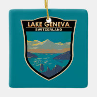 Lake Geneva Switzerland Travel Art Vintage