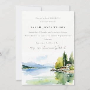 Lake Geneva Switzerland Watercolor Baby Shower Invitation