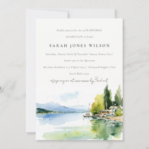 Lake Geneva Switzerland Watercolor Birthday Invitation
