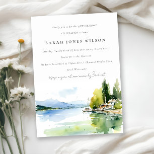 Lake Geneva Switzerland Watercolor Birthday Invitation