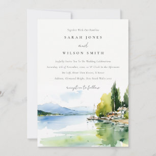 Lake Geneva Switzerland Watercolor Scape Wedding Invitation