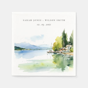 Lake Geneva Switzerland Watercolor Scape Wedding Napkin