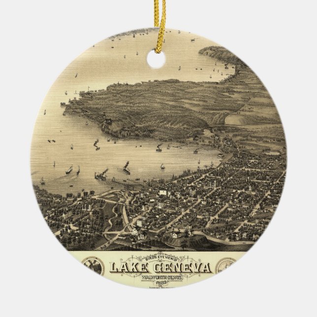 Lake Geneva Vintage Map Ceramic Ornament (Front)