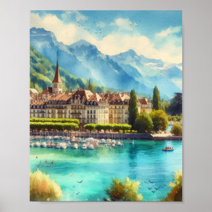 Lake Geneva Watercolor Poster