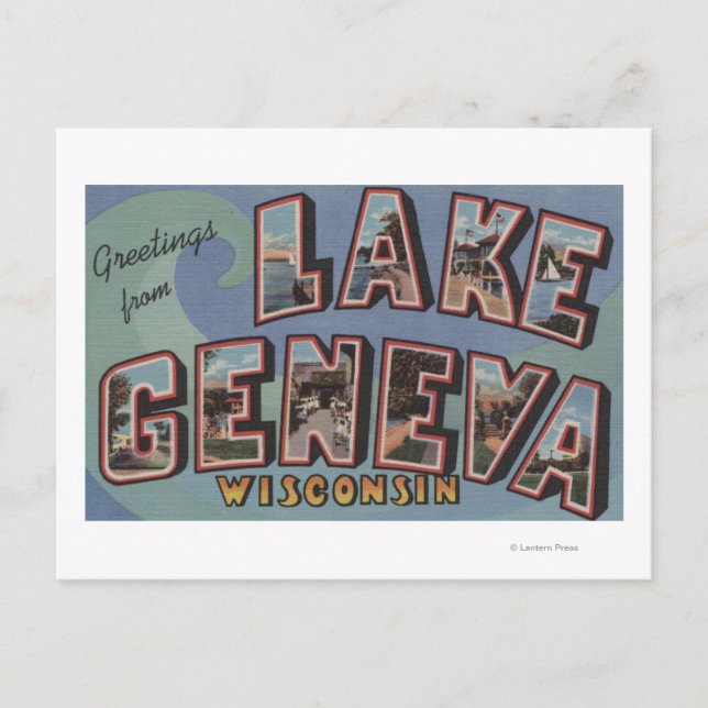 Lake Geneva, Wisconsin - Large Letter Scenes Postcard (Front)