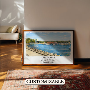 Lake Geneva Wisconsin Poster, Watercolor, Custom Poster