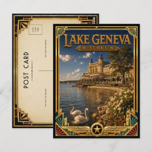 Lake Geneva Wisconsin Vintage Art Deco Golden Age Postcard