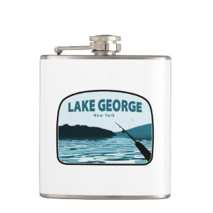 Lake George New York Fishing Rod Hip Flask