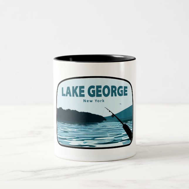 Lake George New York Fishing Rod Two-Tone Coffee Mug (Center)